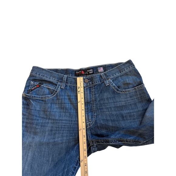 Ariat FR Jeans Men Sz 38x34 Blue Relaxed Boot M4 Distressed Denim CAT2 Workwear - Picture 9 of 11